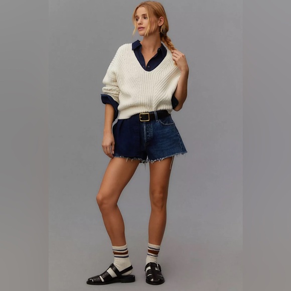 Anthropologie x Maeve V-Neck Sculptured Pullover Sweater - Off White - Picture 3 of 8